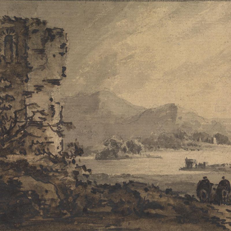 Classical Landscape with Two Figures on Horseback at Right