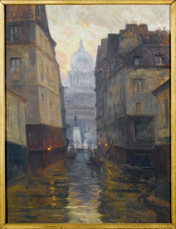 La rue du Haut-Pavé vers la place Maubert (inondations de 1910)