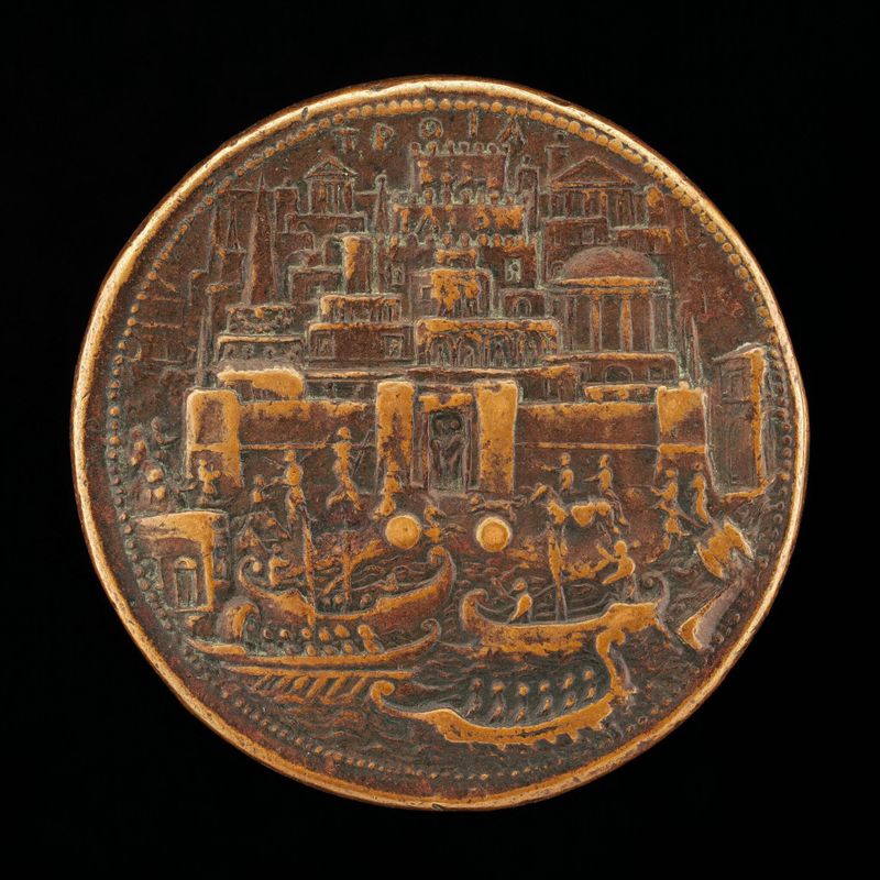 Troy with Galleys in Harbor [reverse]