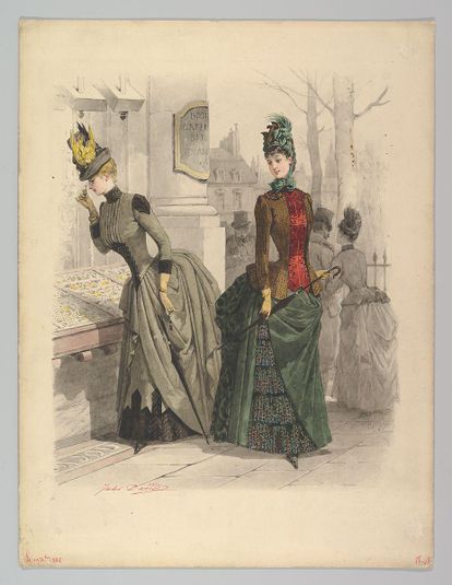 Two Women in Day Dresses: Preparatory drawing for a fashion plate from Le Moniteur de la Mode