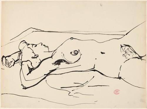 Untitled [reclining nude with her arms above her head]