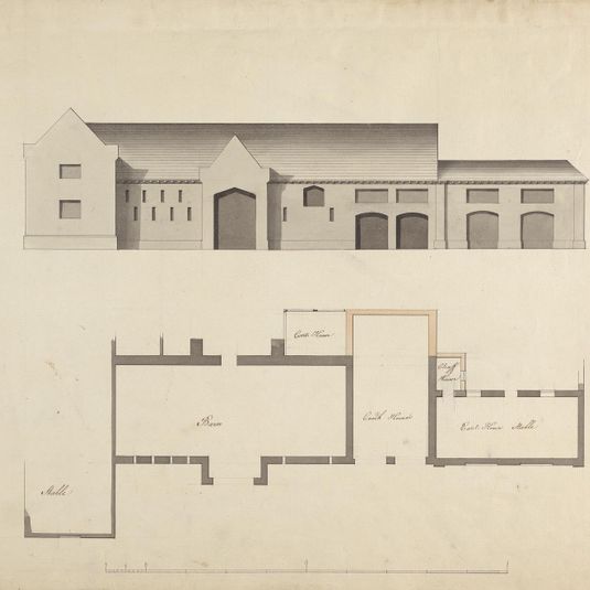 Cobham Hall, Kent: Plan and Elevation of the Stables, Barn and Coach Houses