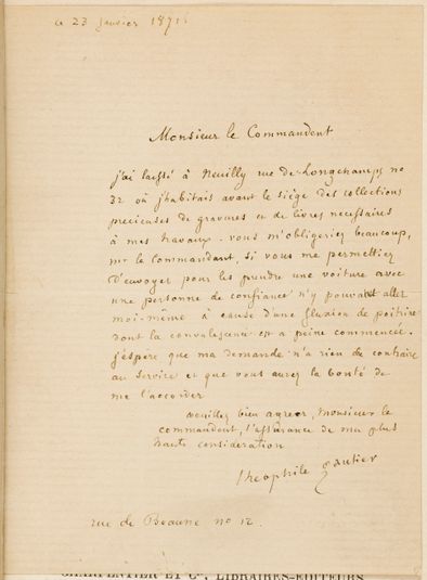 Lettre au commandant de Neuilly, 23 janvier 1871