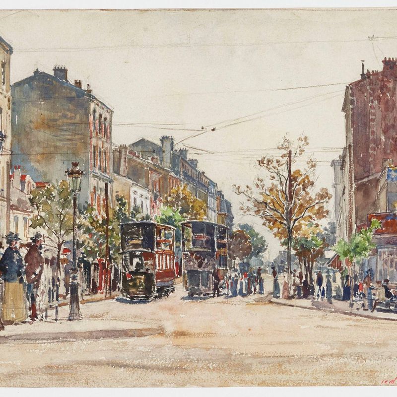 Tramways à impériale dans une avenue de Paris, en 1901