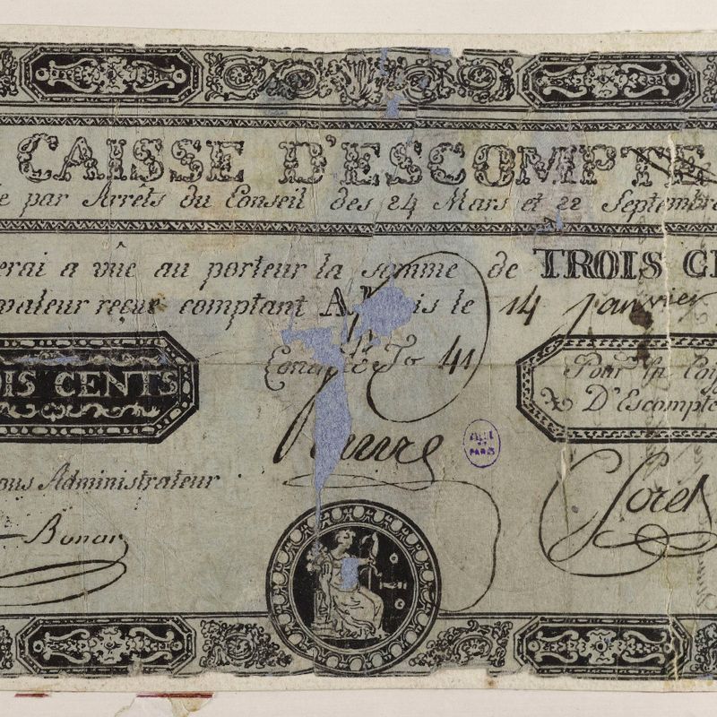 Billet de 300 livres, Caisse d'escompte, n° 4-E, Contrôle F° 41, 14 janvier 1790