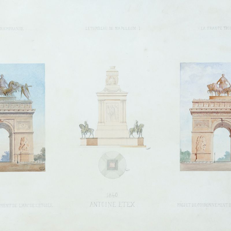 La France triomphante / Projet de couronnement de l'Arc de l'Etoile. / Le tombeau de Napoléon 1. [...] / 1840, Antoine Etex.