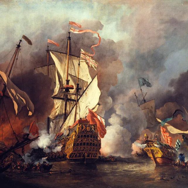An English Ship in Action with Barbary Vessels (Custom Print) Royal Museums Greenwich