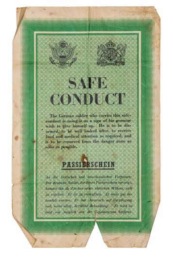 Safe conduct certificate for German soldiers WWII