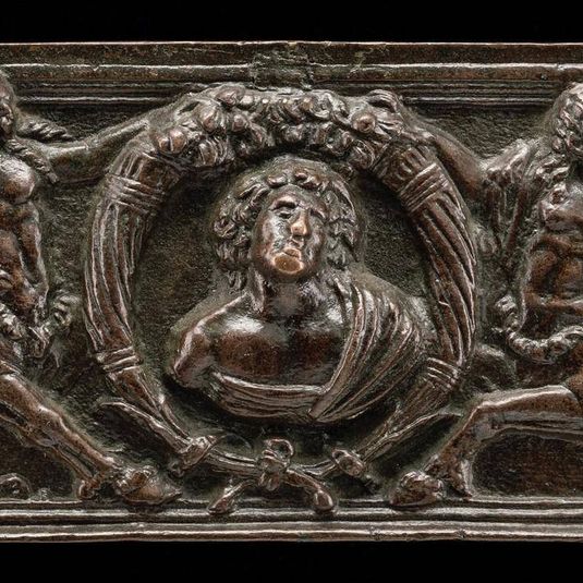 Front of a writing casket: Centaurs and Nymphs with Cornucopiae and Bust