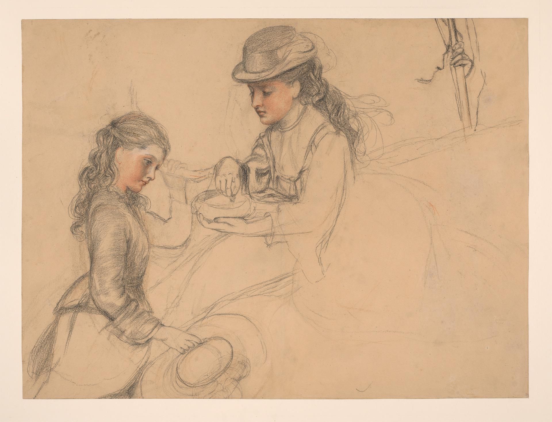 Study of two girls, with a study of a hand to the right