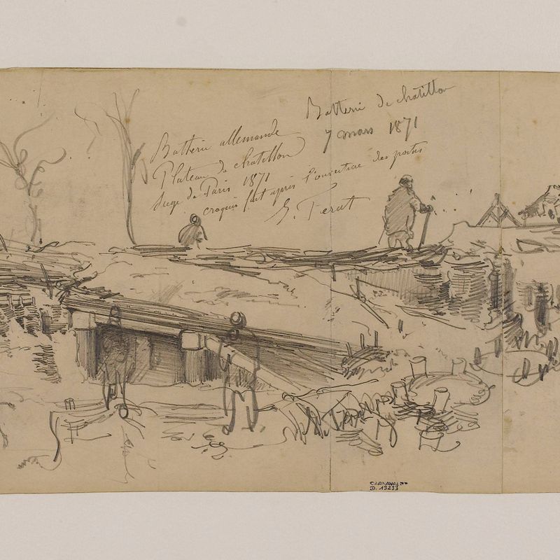 Batterie allemande au plateau de Châtillon ; Siège de Paris, 7 mars 1871