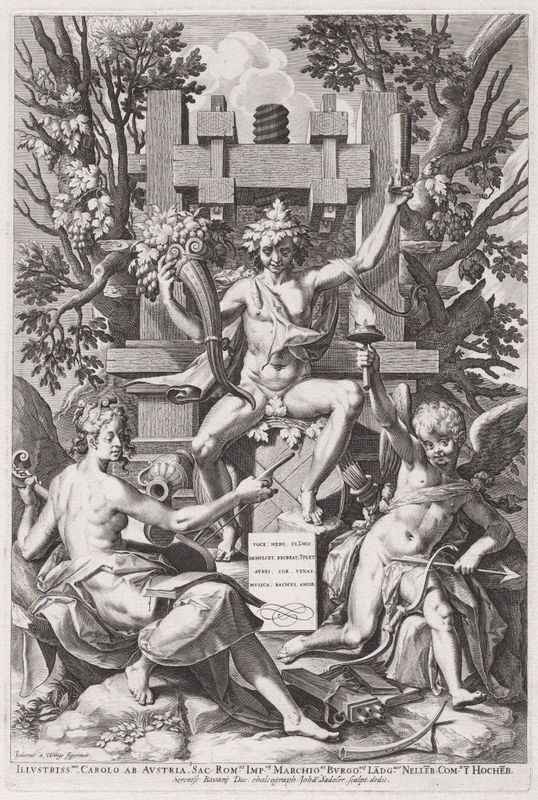 Bacchus Seated on a Barrel between Amor and Music