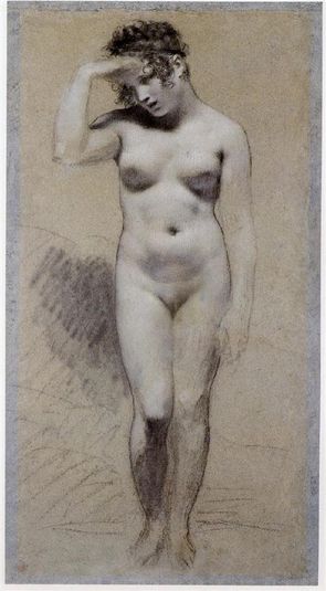 Drawing of Female Nude with charcoal and chalk