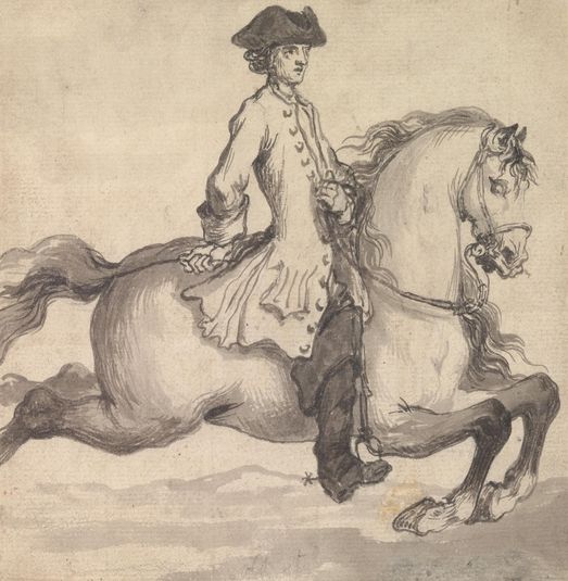 "The Capriole, When He Rises Before & at the Same Time Thro's Out His Hind Legs & Quarters Upon a Strait Line:" Engraved as Plate 25 in "Twenty Five Actions of the Manage Horse..."
