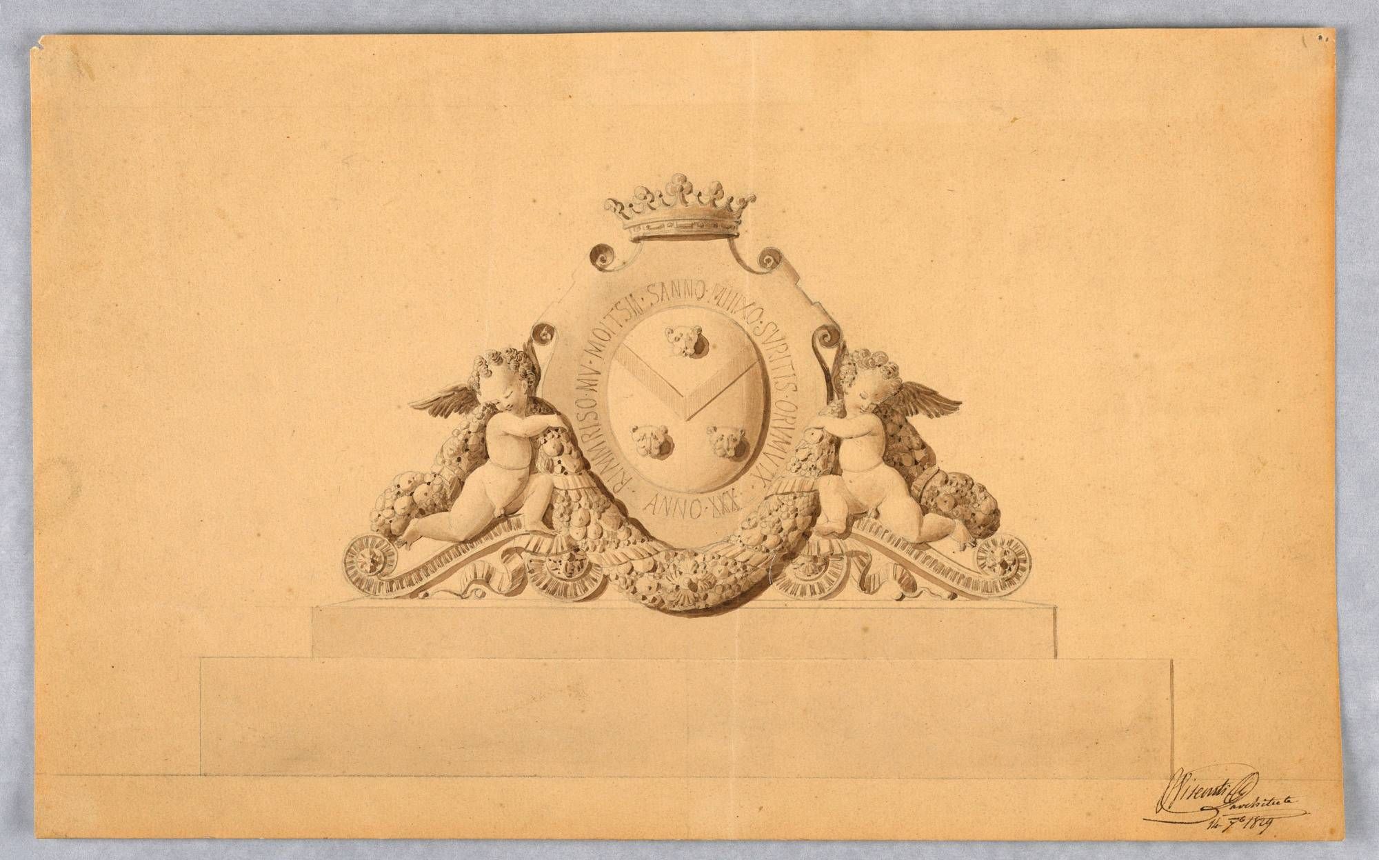 Design for a crest with a coat of arms
