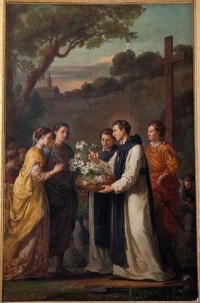 Saint Theobald offering an eleven branched lilium to Saint Louis and Marguerite of Provence