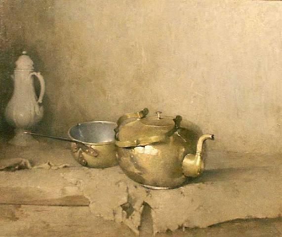 Brass Kettle with Porcelain Coffee Pot