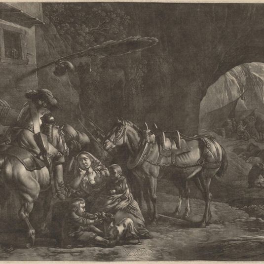 Mother with Two Children  and a Horse in Front of an Inn