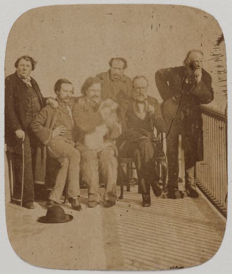 Victor Hugo avec ses fils et amis sur le balcon de Hauteville House