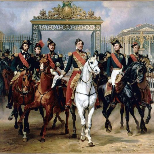 King Louis-Philippe escorted by his sons leaving Versailles on June 10, 1837