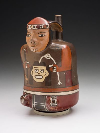 Vessel in the Form of a Warrior Holding a Trophy Head and Dart Throwers