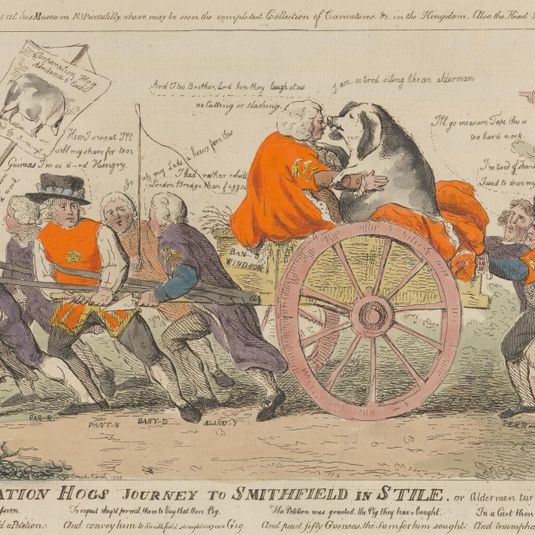 The Corporation Hogs Journey to Smithfield in Stile, or Aldermen turned Pig Show Men