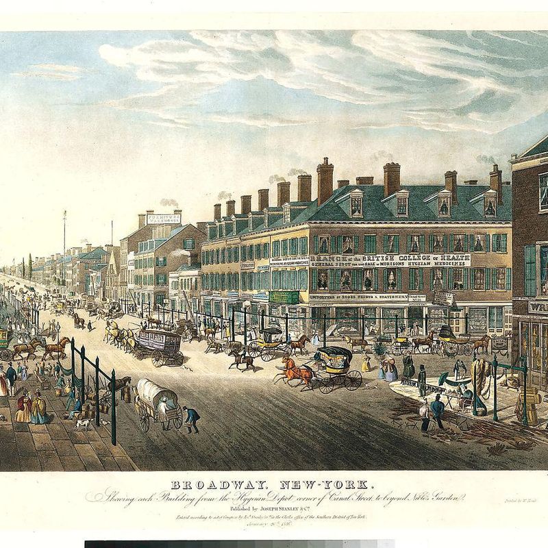 Broadway, New-York. Shewing [sic] Each Building from the Hygeian Depot Corner of Canal Street to beyond Niblo's Garden