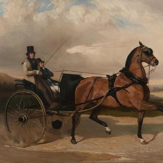 Baron Lionel de Rothschild (1808-1879) in a gig drawn by a chestnut stallion