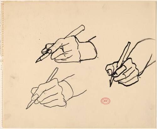 Untitled [three studies of a hand holding a writing tool]