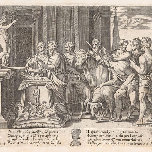 Plate 4: Psyche's father consulting the Oracle, accompanied by another king, from the Story of Cupid and Psyche as told by Apuleius