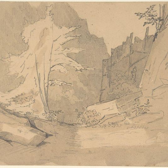 The Bode Valley with Rocks and Trees; verso: Landscape Studies