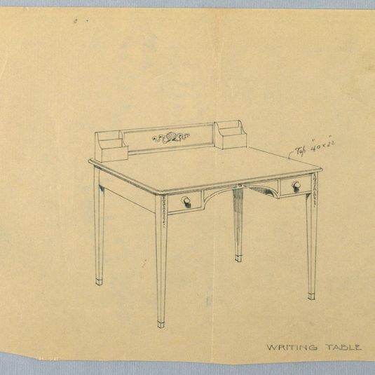 Design for Rectangular Writing Table with Carved Shell Decoration on Backboard
