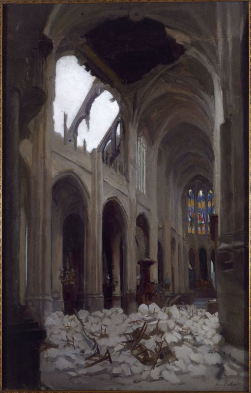 Intérieur de l'église Saint-Gervais, après le bombardement du Vendredi saint, 29 mars 1918