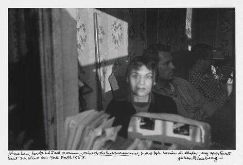 Alene Lee, her friend Jack Kerouac, time of "The Subterraneans," friend Bob Merims in shadow, my apartment East 7th Street New York Fall 1953.