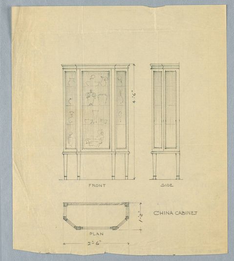 Design for China Cabinet in Three Views