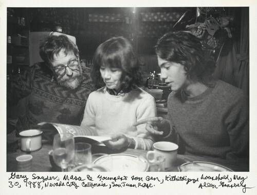 Gary Snyder, Masa and youngest son Gen, Kitkitdizze household, May 30, 1988, Nevada City California, San Juan Ridge.