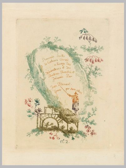 Title page, Plate 1, from "Nouvelle suite de cahiers chinois a l'usage des Dessinateurs et des peintres", No.2, Inventes et dessines par Jean Pillement. Graves par Anne Allen.