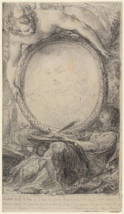 Allegorical Frame with a Genius and a Veiled Woman Writing