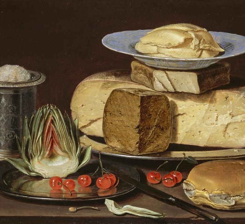 Still Life with Cheeses, Artichoke, and Cherries