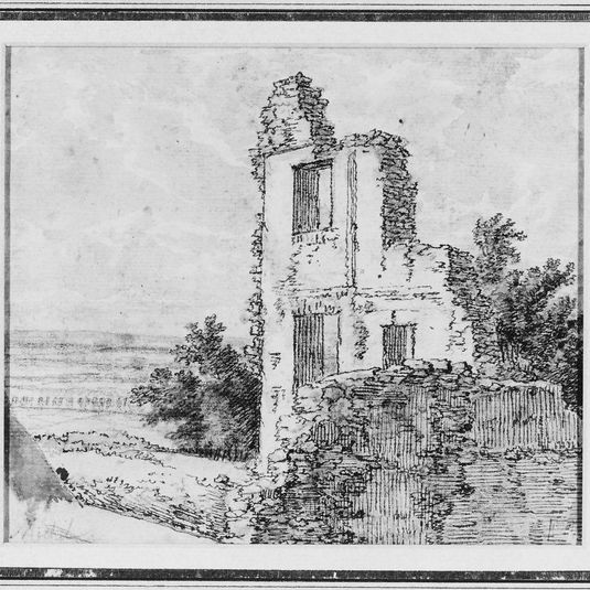 An Allée of Trees in a Park (recto); The Ruins of a Building on a Hill (verso)