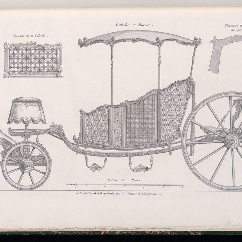 Plate 6, Calèche à Bancs (Horse-drawn Carriage with Benches), Modèles de Voitures Louis XV (Models of Louis XV Carriages)