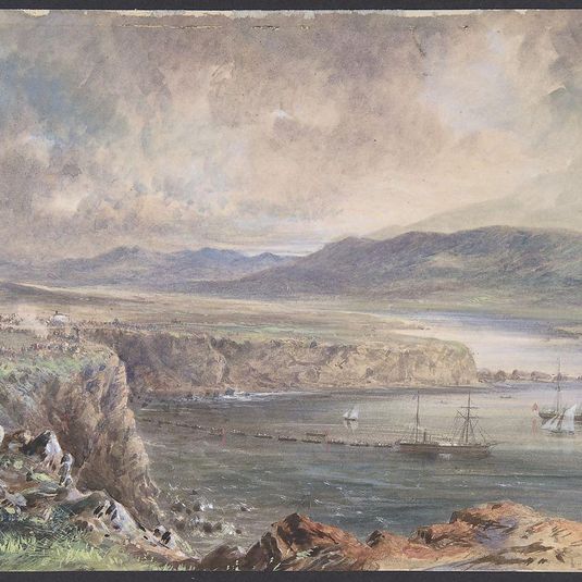 Foilhummerum Bay, Valentia, Looking from Cromwell Fort: The Caroline and Boats Laying the Earth Wire, July 21st, 1865