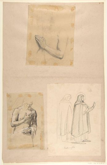 a. Study for Clovis (middle register); b. Study for Clovis (middle register); c. St. Dominic and another Friar, after Fra Angelico; (studies for wall paintings in the Chapel of Saint Remi, Sainte-Clotilde, Paris, 1858)