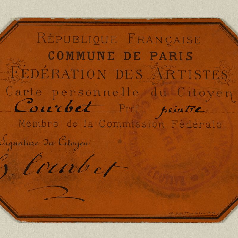 Carte de membre de la Commission fédérale des Artiste de Gustave Courbet