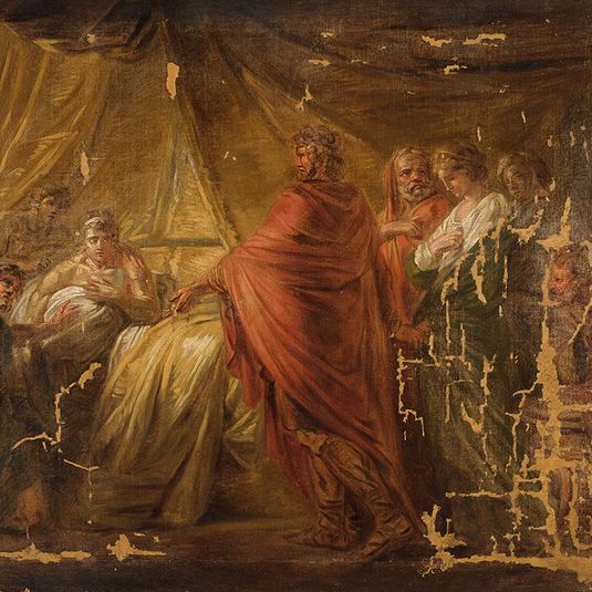 Agamemnon bringt Briseis in das Zelt des Achilles zurück