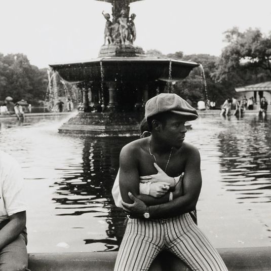 Untitled (two men sitting at Bethesda Fountain)