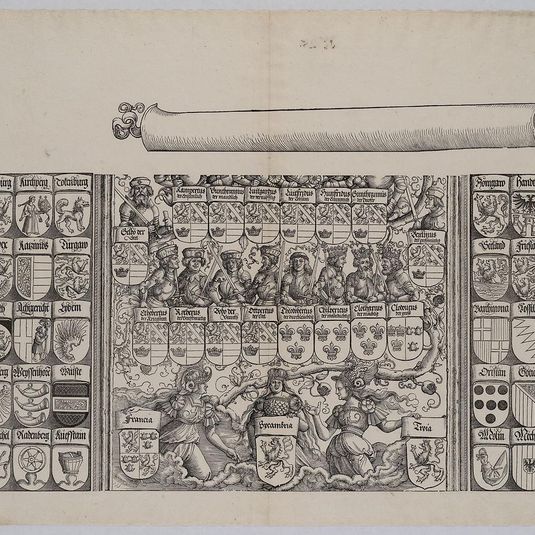 The Lower Portion of the Genealogy of Maximilian; with the Left Edge of the Scroll for the Explanatory Text, from the Arch of Honor, proof, dated 1515, printed 1517-18