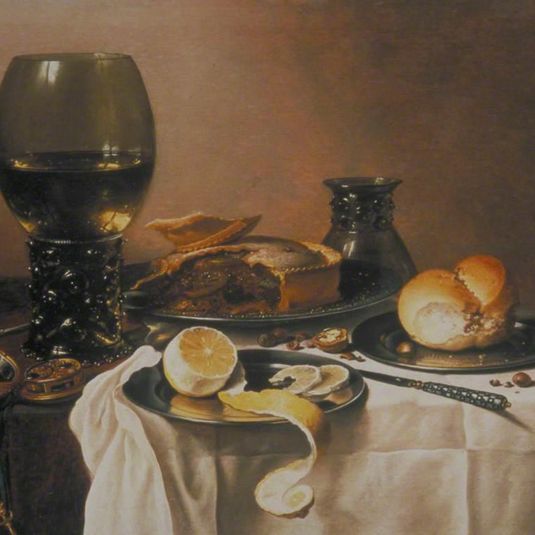 Breakfast Still Life with Roemer, Meat Pie, Lemon and Bread