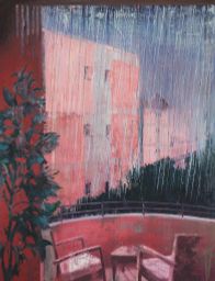 Red Balcony Rain by Mircea Teleagă