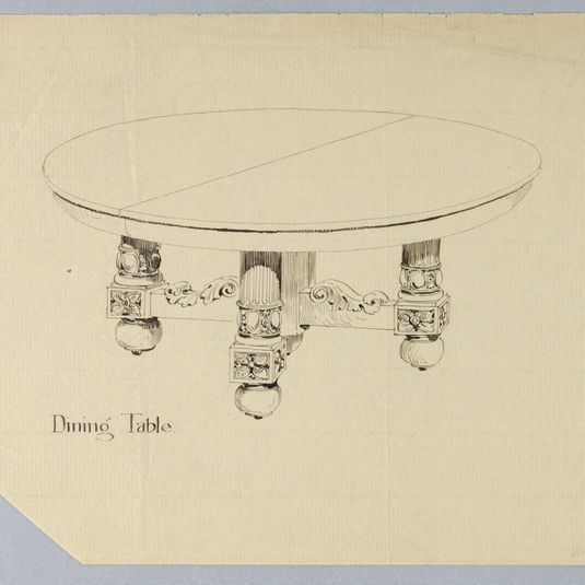 Design for a Round Four-Legged Dining Table with Bun-Feet